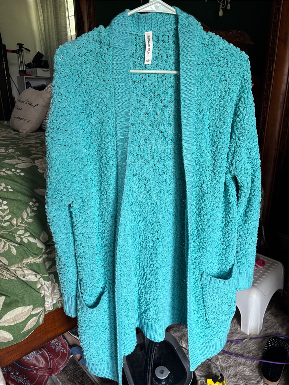 Zenana Outfitters Turquoise Popcorn Knit Open-Front Cardigan